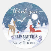 Snowy Winter Natuur Dieren Baby shower Dank u Ronde Sticker (Voorkant)