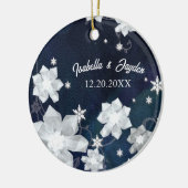 Snowy Winter Navy Blue Wedding Keepslag Keramisch Ornament (Links)