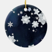 Snowy Winter Navy Blue Wedding Keepslag Keramisch Ornament (Achterkant)