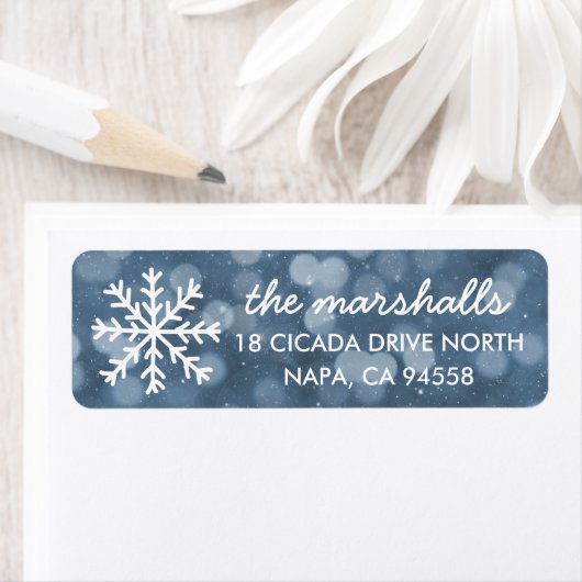 Snowy Winter Night Bokeh Holiday Etiket (Insitu)