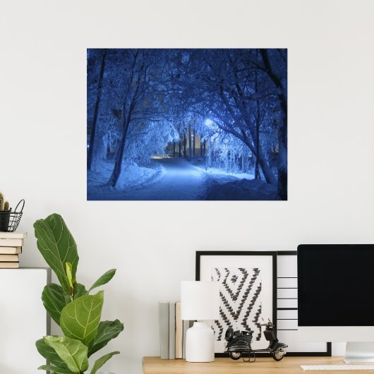 Snowy Winter Night Poster (Thuiskantoor)