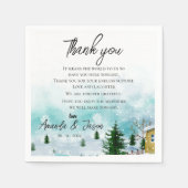 Snowy Winter Ochtend Bruiloft Dank u Bericht Servet (Voorkant)
