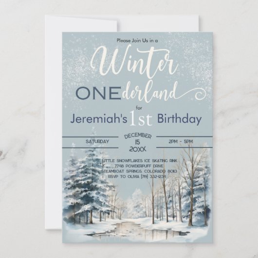 Snowy Winter ONEderland 1st Birthday Boy Kaart (Voorkant)