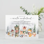 Snowy Winter Onederland Woodland Animals Birthday Kaart (Staand voorkant)