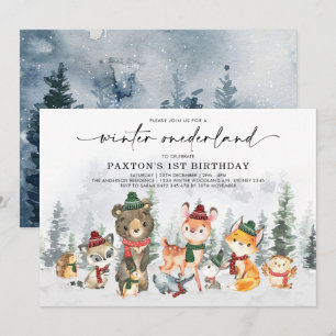 Snowy Winter Onederland Woodland Animals Birthday Kaart