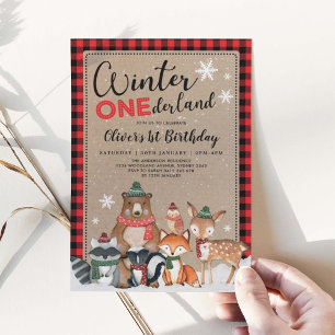 Snowy Winter ONEderland Woodland Forest Birthday Kaart