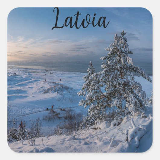 Snowy winter Oostzeekust zee Vierkante Sticker (Voorkant)
