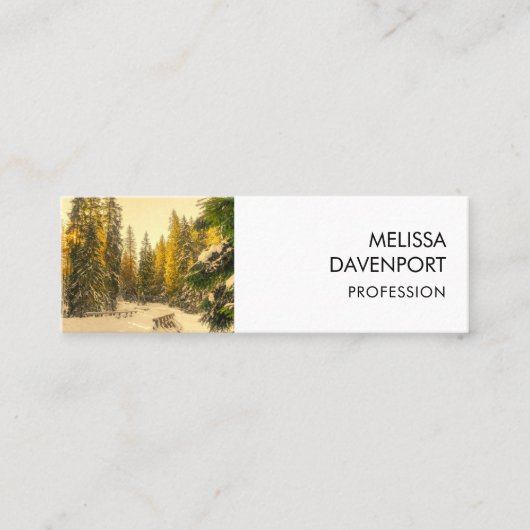 Snowy Winter Path met Pine Trees Foto Mini Visitekaartje (Voorkant)