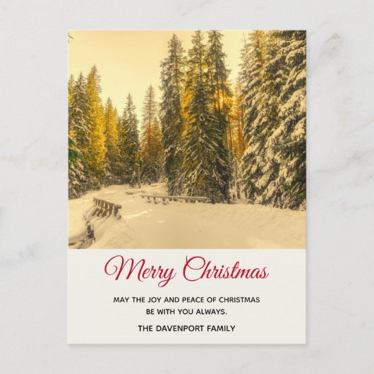 Snowy Winter Path met Pine Trees Kerstmis Briefkaart (Voorkant)