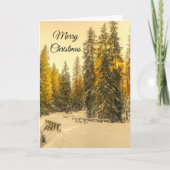 Snowy Winter Path met Pine Trees Kerstmis Kaart (Voorkant)