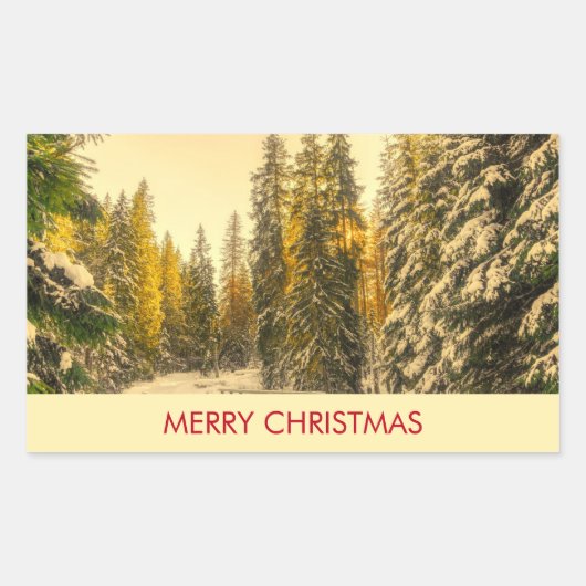 Snowy Winter Path met Pine Trees Kerstmis Rechthoekige Sticker (Voorkant)