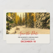 Snowy Winter Path met Pine Trees Kerstmis Save The Date (Voorkant / Achterkant)