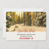 Snowy Winter Path met Pine Trees Kerstmis Save The Date (Voorkant)