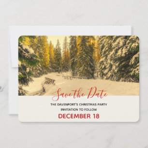 Snowy Winter Path met Pine Trees Kerstmis Save The Date