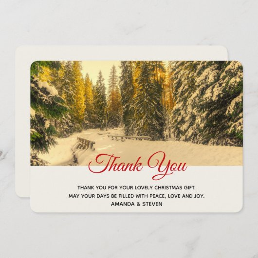 Snowy Winter Path with Pine Trees Dank u Bedankkaart (Voorkant / Achterkant)