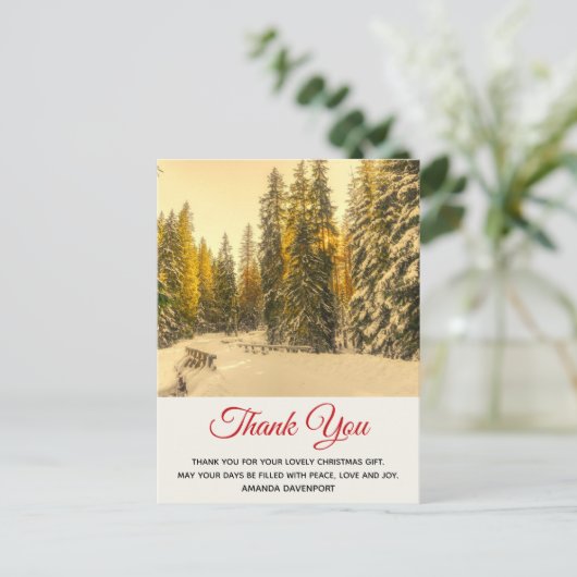 Snowy Winter Path with Pine Trees Dank u Briefkaart (Staand voorkant)