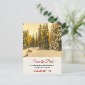 Snowy Winter Path with Pine Trees Save the Date Uitnodiging Briefkaart (Staand voorkant)