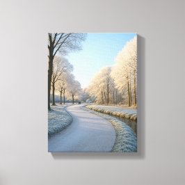 Snowy Winter Pathway met Frosty Trees Canvas Afdruk