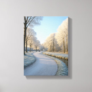 Snowy Winter Pathway met Frosty Trees Canvas Afdruk
