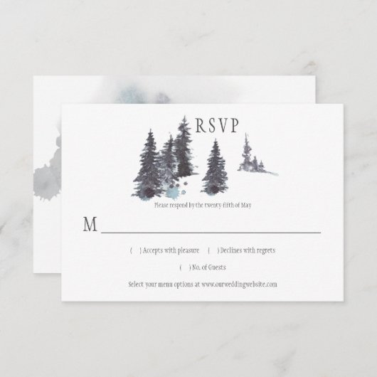 Snowy Winter Pine Trees Snow | RSVP Kaartje (Voorkant / Achterkant)