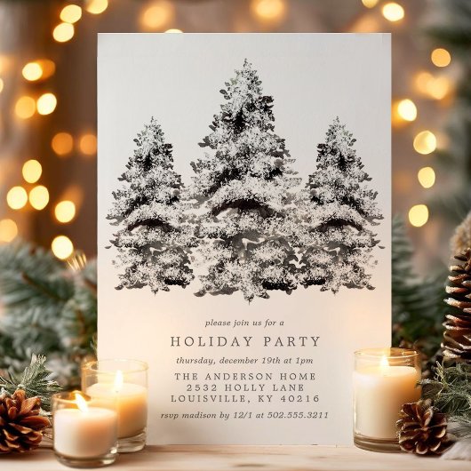 Snowy Winter Pines Holiday Party Kaart