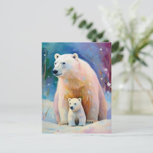 Snowy Winter Polar Bears Modern Art Briefkaart (Staand voorkant)