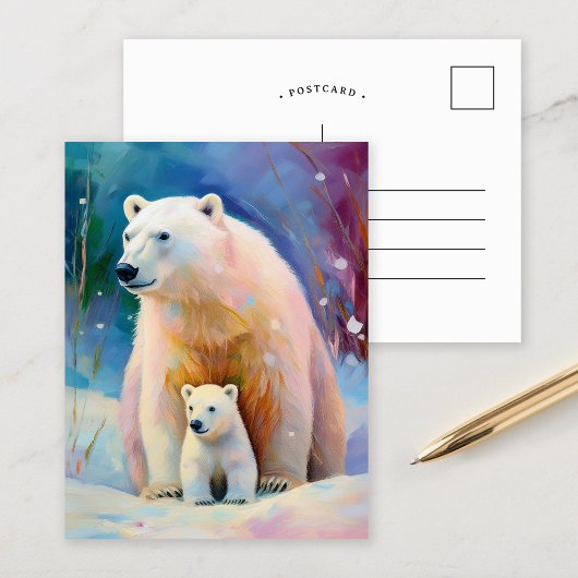 Snowy Winter Polar Bears Modern Art Briefkaart