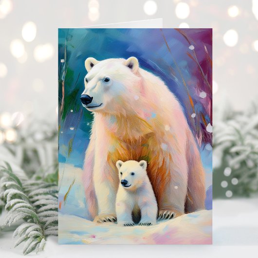 Snowy Winter Polar Bears Modern Art Kaart