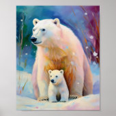 Snowy Winter Polar Bears Modern Art Poster (Voorkant)