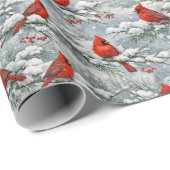 Snowy Winter Red Cardinal Bird Pattern Cadeaupapier (Rol Hoek)