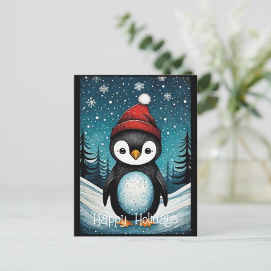 Snowy Winter Santa Penguin Kerst Feestdagen (Staand voorkant)