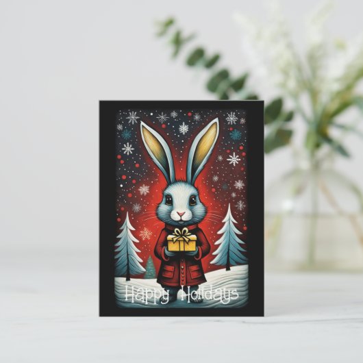 Snowy Winter Santa Rabbit Kerst Feestdagen (Staand voorkant)