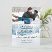 Snowy Winter Save the Date Foto - ijsblauw (Staand voorkant)