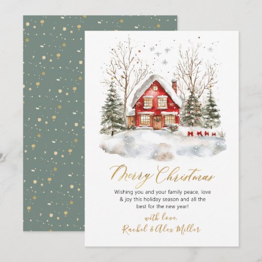 Snowy Winter Scene Gold Script Niet Foto Kerstmis Feestdagenkaart (Voorkant / Achterkant)