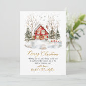 Snowy Winter Scene Gold Script Niet Foto Kerstmis Feestdagenkaart (Staand voorkant)