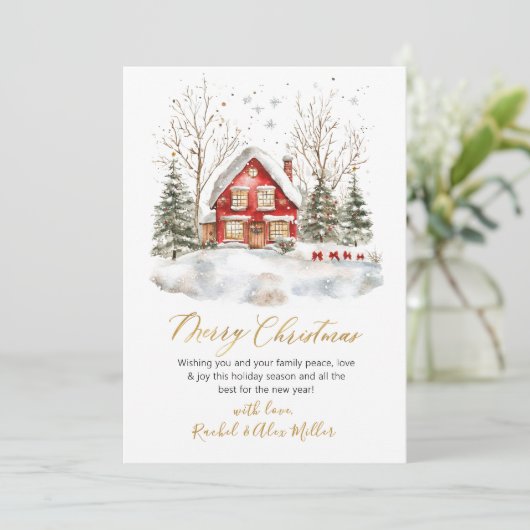 Snowy Winter Scene Gold Script Niet Foto Kerstmis Feestdagenkaart (Staand voorkant)