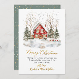 Snowy Winter Scene Gold Script Niet Foto Kerstmis Feestdagenkaart