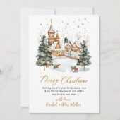 Snowy Winter Scene Gold Script Niet Foto Kerstmis Feestdagenkaart (Voorkant)