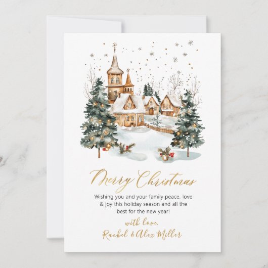 Snowy Winter Scene Gold Script Niet Foto Kerstmis Feestdagenkaart (Voorkant)