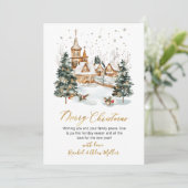 Snowy Winter Scene Gold Script Niet Foto Kerstmis Feestdagenkaart (Staand voorkant)