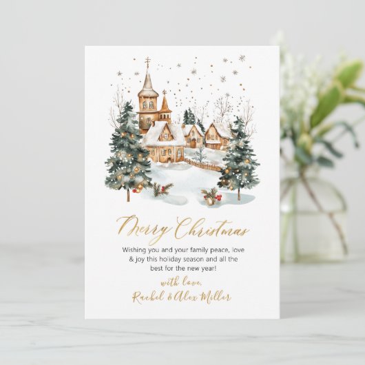 Snowy Winter Scene Gold Script Niet Foto Kerstmis Feestdagenkaart (Staand voorkant)