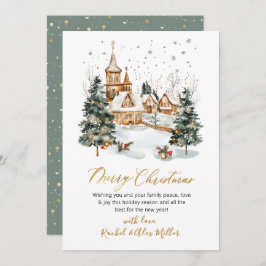 Snowy Winter Scene Gold Script Niet Foto Kerstmis Feestdagenkaart