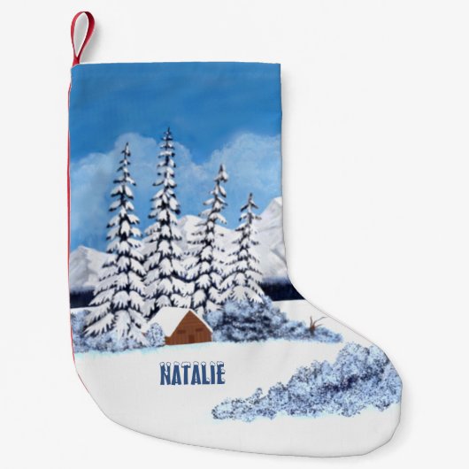 Snowy Winter Scene Kleine Kerstsok (Voorkant)