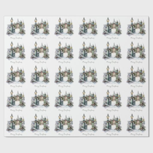 Snowy Winter Scene Waterverf Christmas Village Cadeaupapier (Vlak)