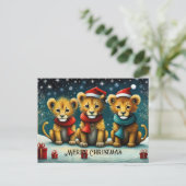 Snowy Winter Schattige Santa Baby Leeuwen Kerst Briefkaart (Staand voorkant)