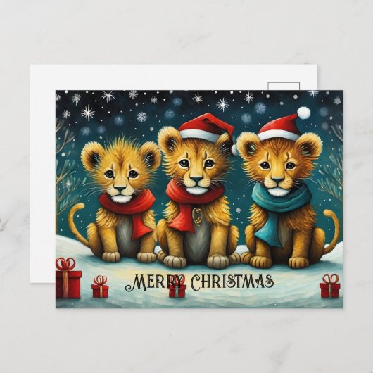 Snowy Winter Schattige Santa Baby Leeuwen Kerst Briefkaart (Voorkant / Achterkant)