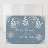 Snowy Winter Silver Snowflake Trees Baby shower Kaart (Voorkant / Achterkant)