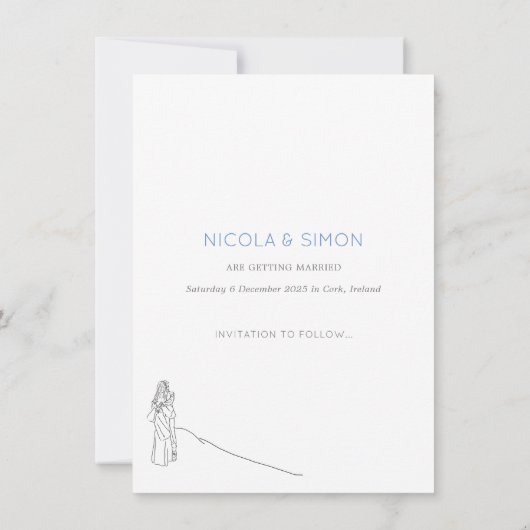 Snowy Winter Ski Pas getrouwd Paar Zwart Wit Save The Date (Achterkant)