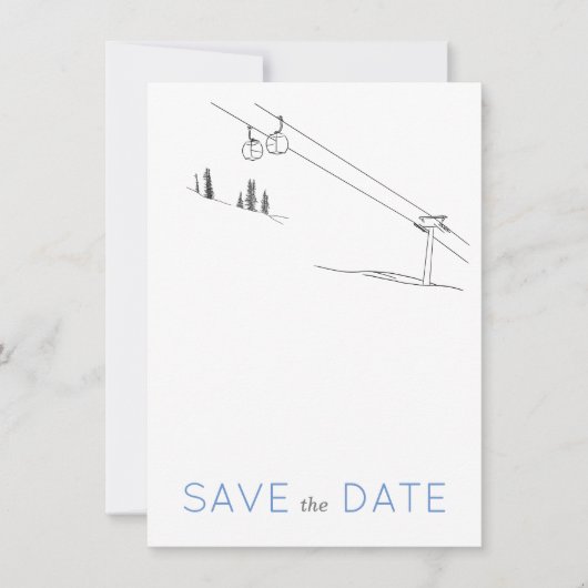 Snowy Winter Ski Pas getrouwd Paar Zwart Wit Save The Date (Voorkant)