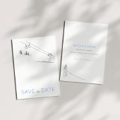 Snowy Winter Ski Pas getrouwd Paar Zwart Wit Save The Date